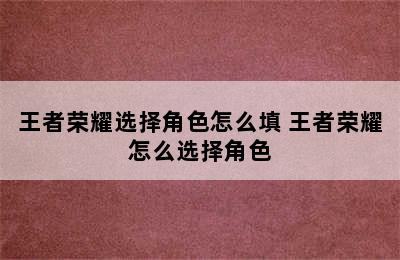 王者荣耀选择角色怎么填 王者荣耀怎么选择角色